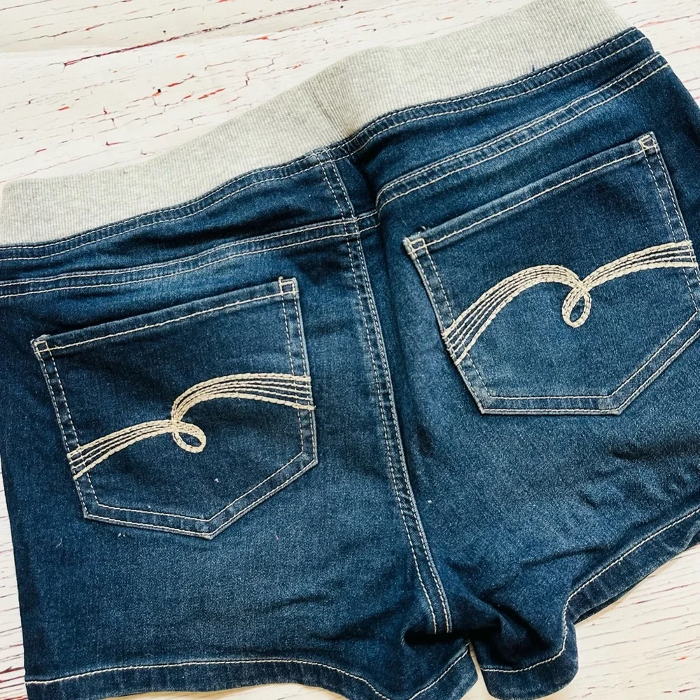 Justice Blue and Gray Jean Shorts with Drawstring Waist